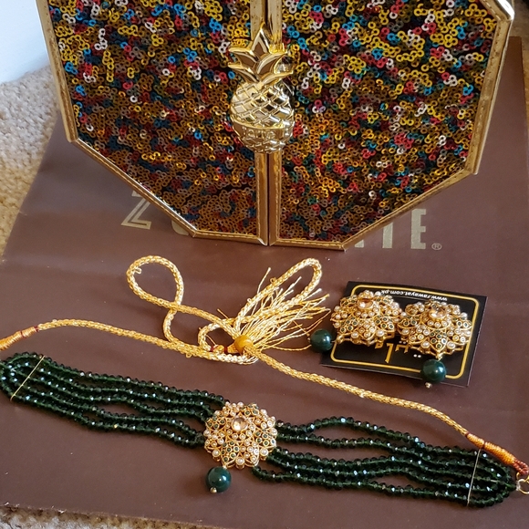 Pakistani green crystal choker set - Picture 2 of 5